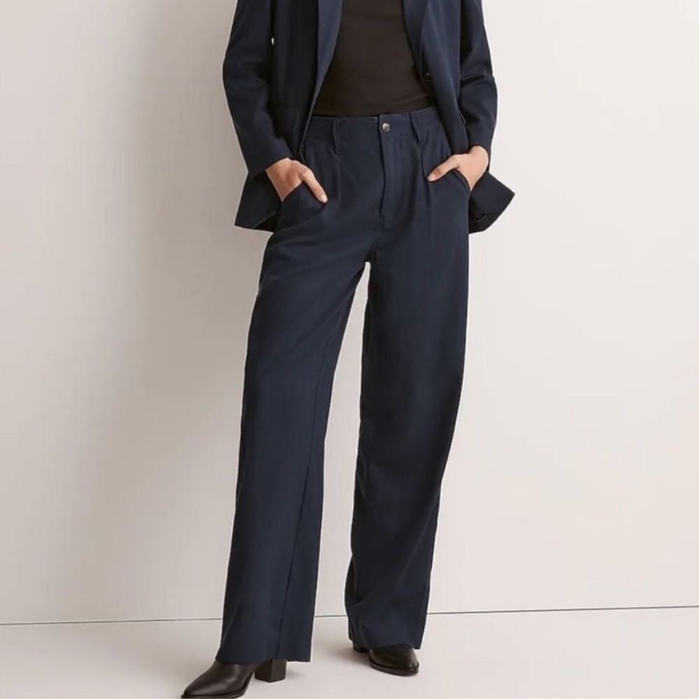 Madewell Neale Straight Leg Pant In Drapeweave Navy Blue Womens 8 Petite